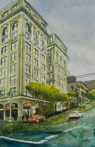 San Francisco Powell Street - Aquarel schilderij van Wereldkaarten. shop