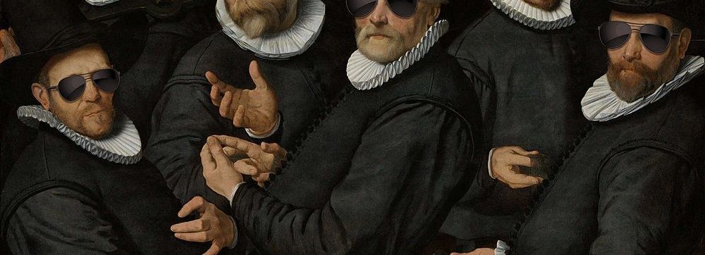 digital art schilderij van oude meesters met een zonnebril
