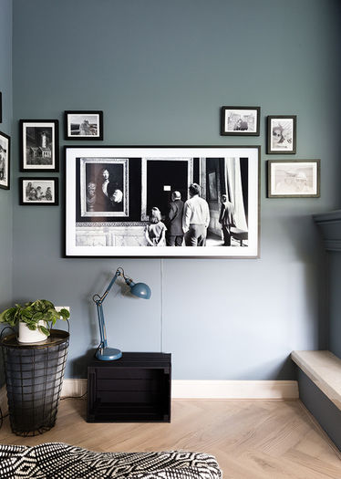 Simple black and white art wall collage.