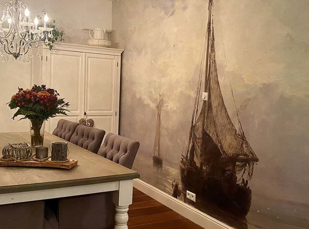 zeilschip fotobehang van oude meester in de eetkamer