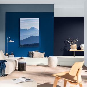 Woonkamer met kunstwerk in de tinten van Een blauw voor Jou