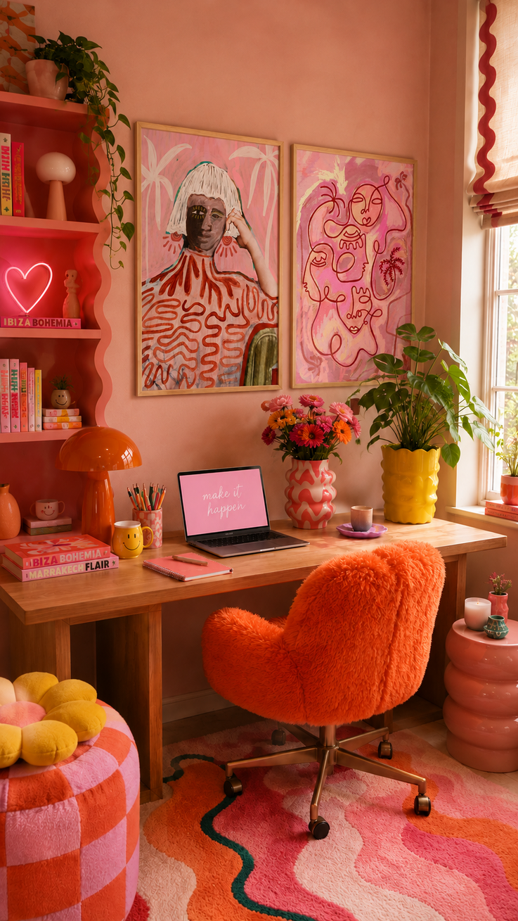 Retro Pink Boho Creative Workspace