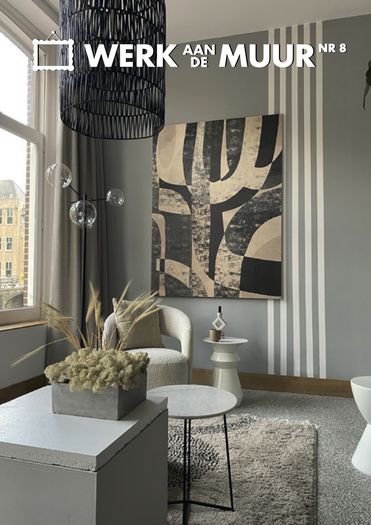 abstract schilderij in groen en bruin interieur