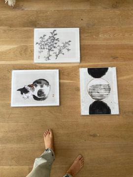 collage van 3 verschillende zwart witte schilderijen