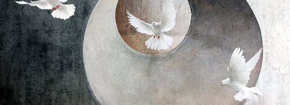 vrijheid schilderij met 3 witte duiven door kunstenares Jacky