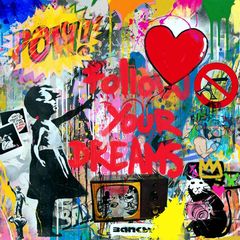 kleurrijke pop art schilderij met banksy inspiratie