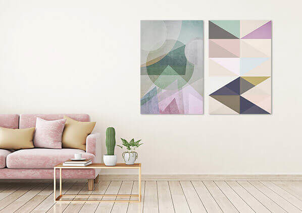 Pastel interior with two matching art works