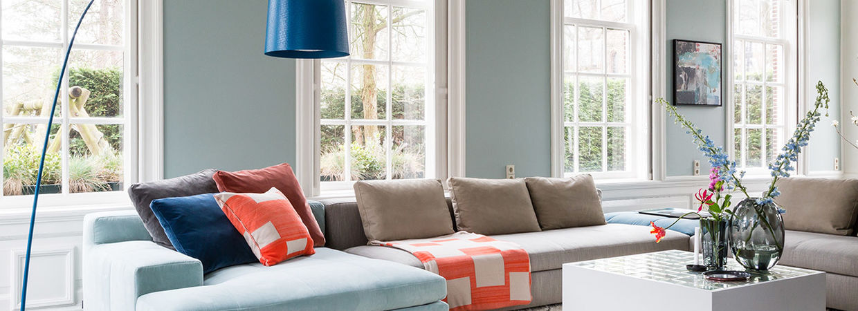Simple interior with blue orange beige and gray