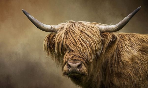 Schotse hooglander portret met donkere achtergrond