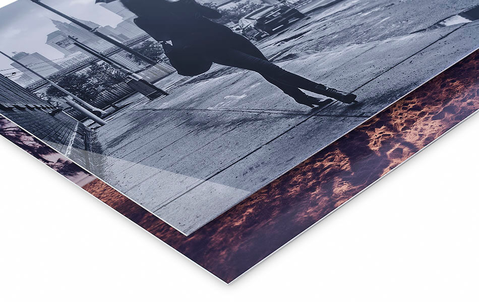 HD Metal: Detailfoto met onderop de matte variant, bovenop de glanzende versie